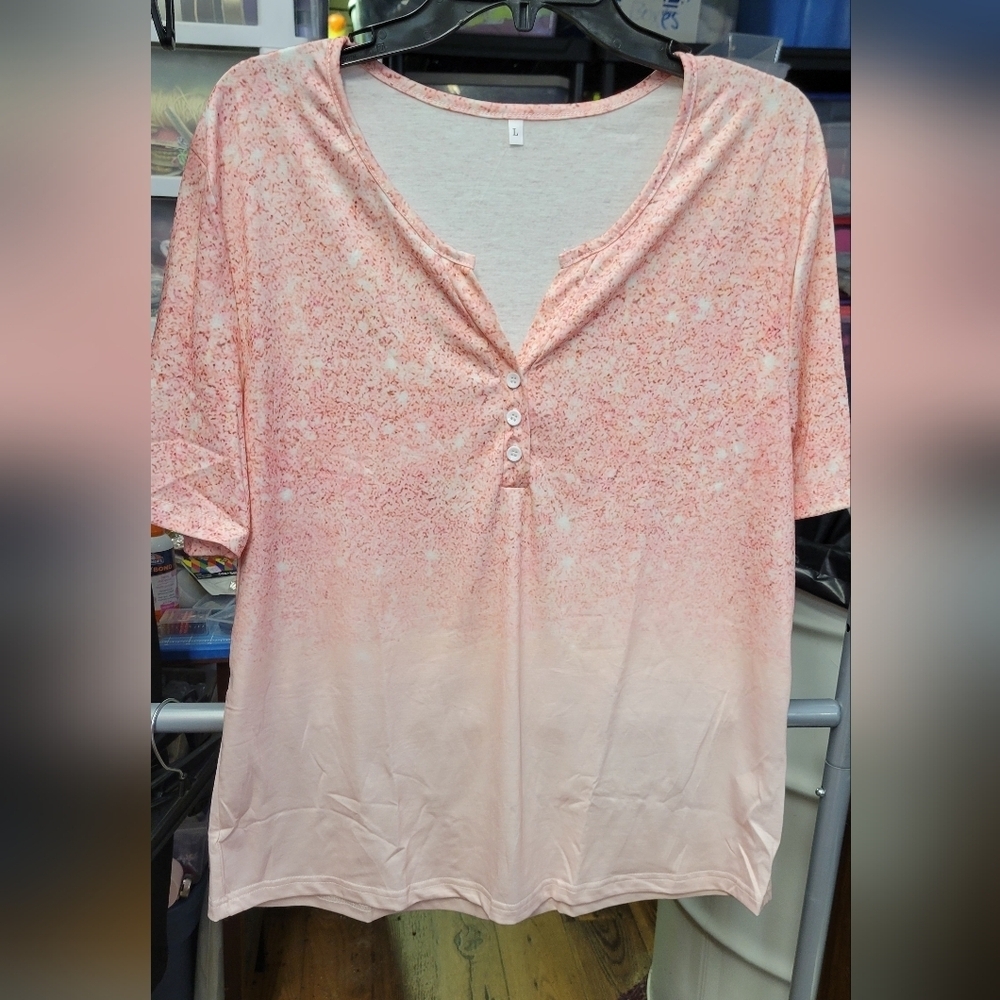 Distressed Pinkish Large Short Sleeve Top